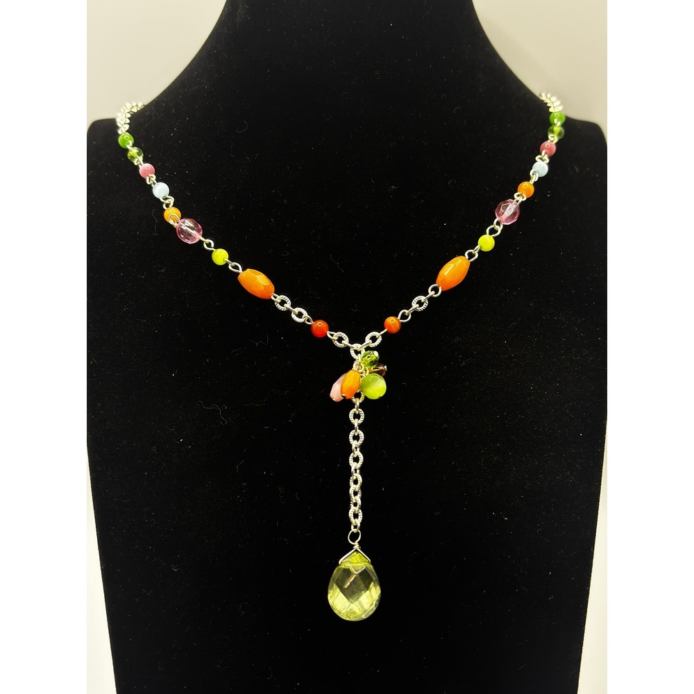 Sonoma Life + Style Multi-Color Beaded Y-Neck Drop Necklace Silver Tone 17"